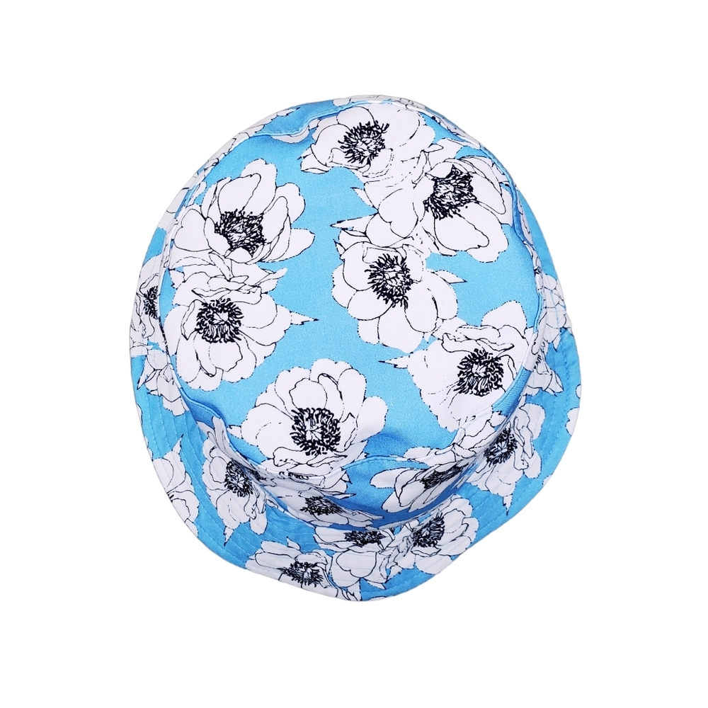 Steve Madden Sky Blue White Floral Print Reversible Bucket Hat Size OS - Picture 3 of 8